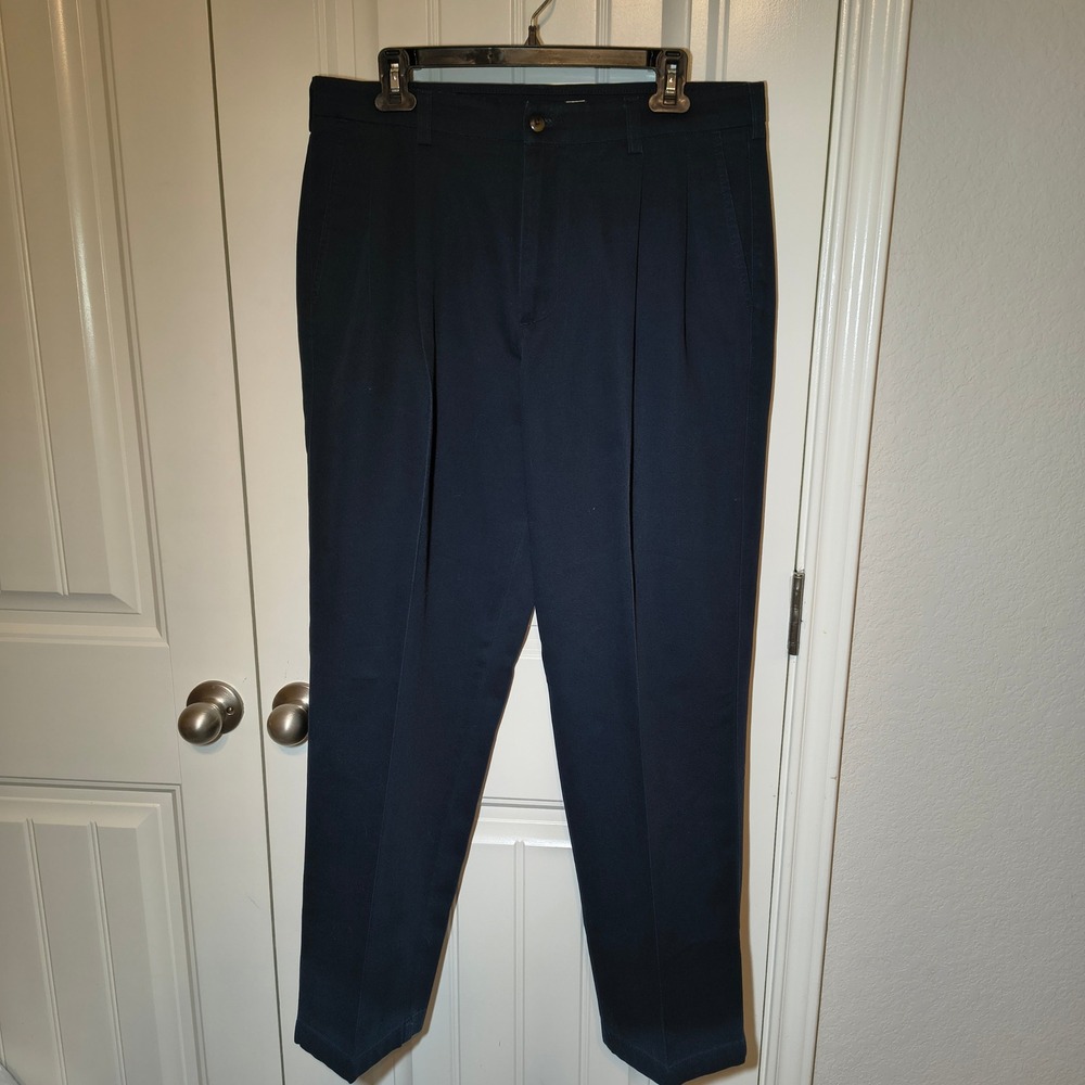 St. Johns Bay Mens Navy Blue Pleated Relaxed Fit Chino Pants 34x31 100% Cotton